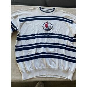 Burberrys Vintage Striped Nautical Sailboat Embroidered Sweater 46 (XL)